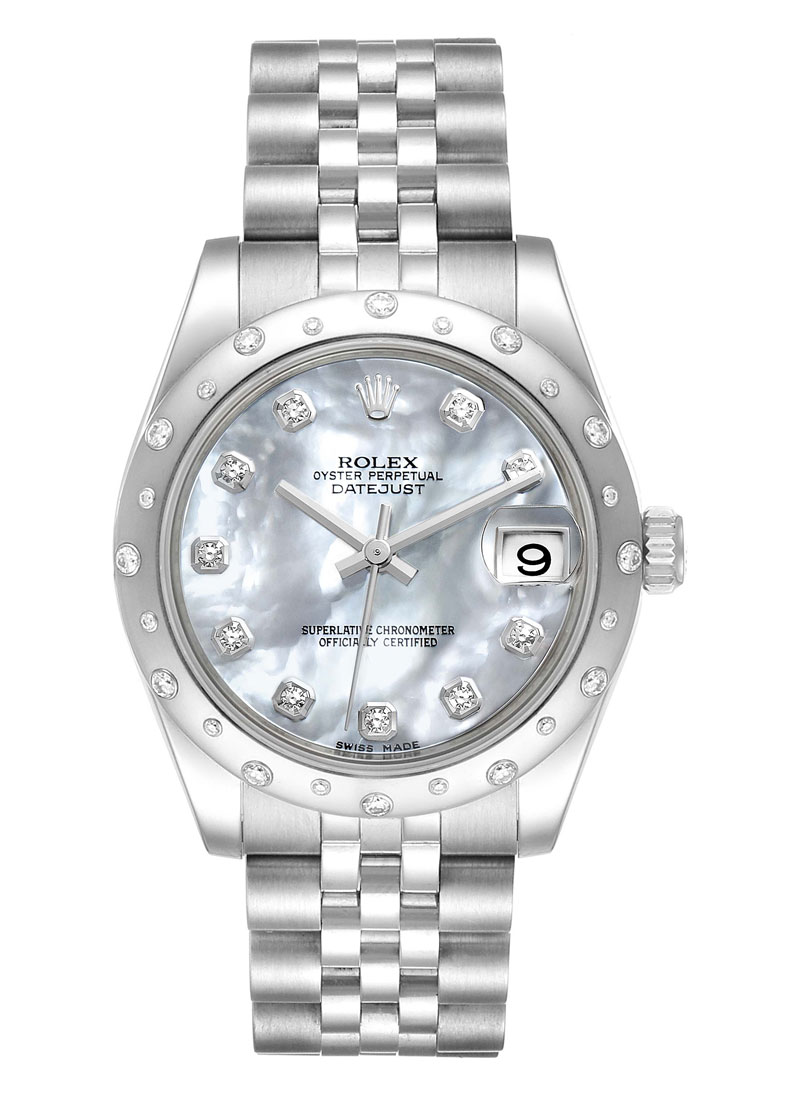 Pre-Owned Rolex DateJust 31mm in Steel with White Gold Diamond Bezel