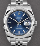 Datejust 36mm with White Gold Fluted Bezel  on Jubilee Bracelet with Blue Stick Dial