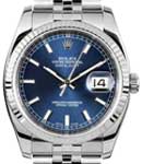 Datejust 36mm with White Gold Fluted Bezel  on Jubilee Bracelet with Blue Stick Dial