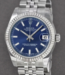 Mid Size Datejust 31mm in Steel with Fluted Bezel on Jubilee Bracelet with Blue Stick Dial