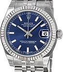 Mid Size Datejust 31mm in Steel with Fluted Bezel on Jubilee Bracelet with Blue Stick Dial