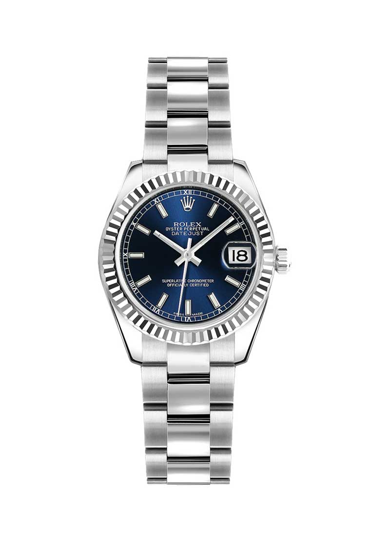 Pre-Owned Rolex Datejust Lady's in Steel with White Gold Fluted Bezel