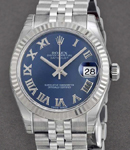 Mid Size Datejust 31mm in Steel with Fluted Bezel on Jubilee Bracelet with Blue Roman Dial