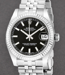 Datejust 31mm in Steel with White Gold Fluted Bezel on Jubilee Bracelet with Black Luminous Index Dial