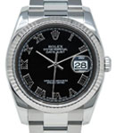 Datejust 36mm in Steel with White Gold Fluted Bezel   on Oyster Bracelet with Black Roman Dial