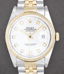 Datejust 36mm in Steel with Yellow Gold Fluted Bezel on Jubilee Bracelet with Silver Diamond Dial