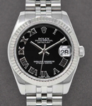 Mid Size Datejust 31mm in Steel with Fluted Bezel on Bracelet with Black Roman Dial