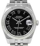 Mid Size Datejust 31mm in Steel with Fluted Bezel on Bracelet with Black Roman Dial