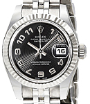 Datejust 36mm in Steel with White Gold Fluted Bezel on Bracelet with Black Concentric Arabic Dial