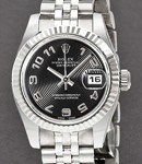 Datejust 36mm in Steel with White Gold Fluted Bezel on Bracelet with Black Concentric Arabic Dial