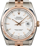 Datejust 36mm in Steel with Rose Gold Fluted Bezel on Jubilee Bracelet with White Stick Dial