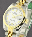 Datejust Ladies 26mm in Steel with Yellow Gold Fluted Bezel on Jubilee Bracelet with White Roman Dial