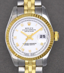 Datejust 26mm in Steel with Yellow Gold Fluted Bezel on Jubilee Bracelet with White Roman Dial