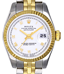 Datejust 26mm in Steel with Yellow Gold Fluted Bezel on Jubilee Bracelet with White Roman Dial