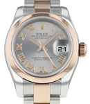Lady Datejust in Steel with Rose Gold Smooth Bezel on Steel and Rose Gold Oyster Bracelet with Silver Roman Dial
