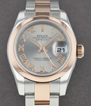 Lady Datejust in Steel with Rose Gold Smooth Bezel on Steel and Rose Gold Oyster Bracelet with Silver Roman Dial