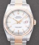 Datejust 36mm in Steel with Rose Gold Fluted Bezel on Oyster Bracelet with White Stick Dial