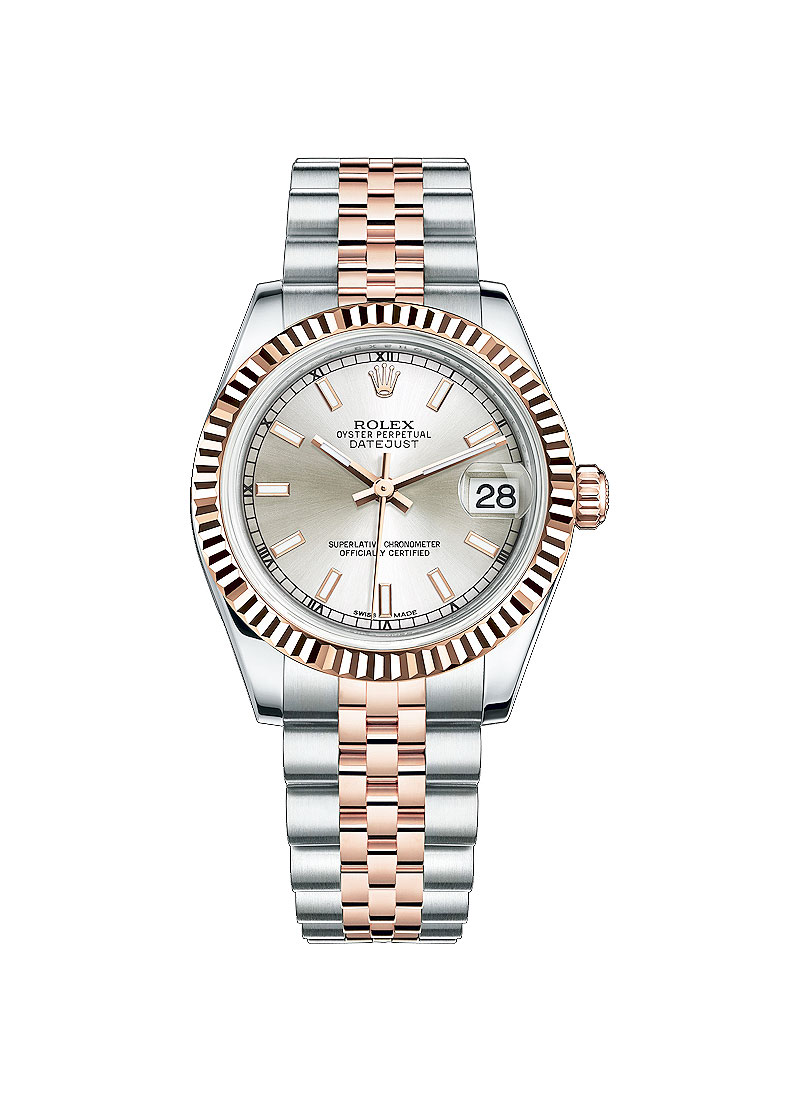 Pre-Owned Rolex Mid Size Datejust 31mm in Steel with Rose Gold Fluted Bezel
