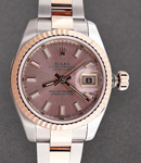 DateJust 26mm in Steel with Rose Gold Fluted Bezel on Steel and Rose Gold Oyster Bracelet with Pink Stick Dial