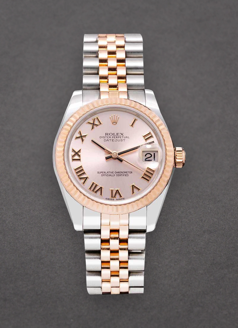 Pre-Owned Rolex Mid Size 31mm Datejust in Steel with Rose Gold Fluted Bezel