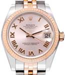 Mid Size 31mm Datejust in Steel with Rose Gold Fluted Bezel on Jubilee Bracelet with Pink Roman Dial