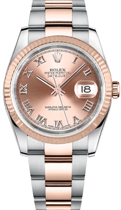 Men's 2-Tone Datejust 36mm on Oyster Bracelet with Pink Champagne Roman Dial