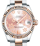 Datejust - Steel with Rose Gold Fluted Bezel on Oyster Bracelet with Pink Floral Motif Dial
