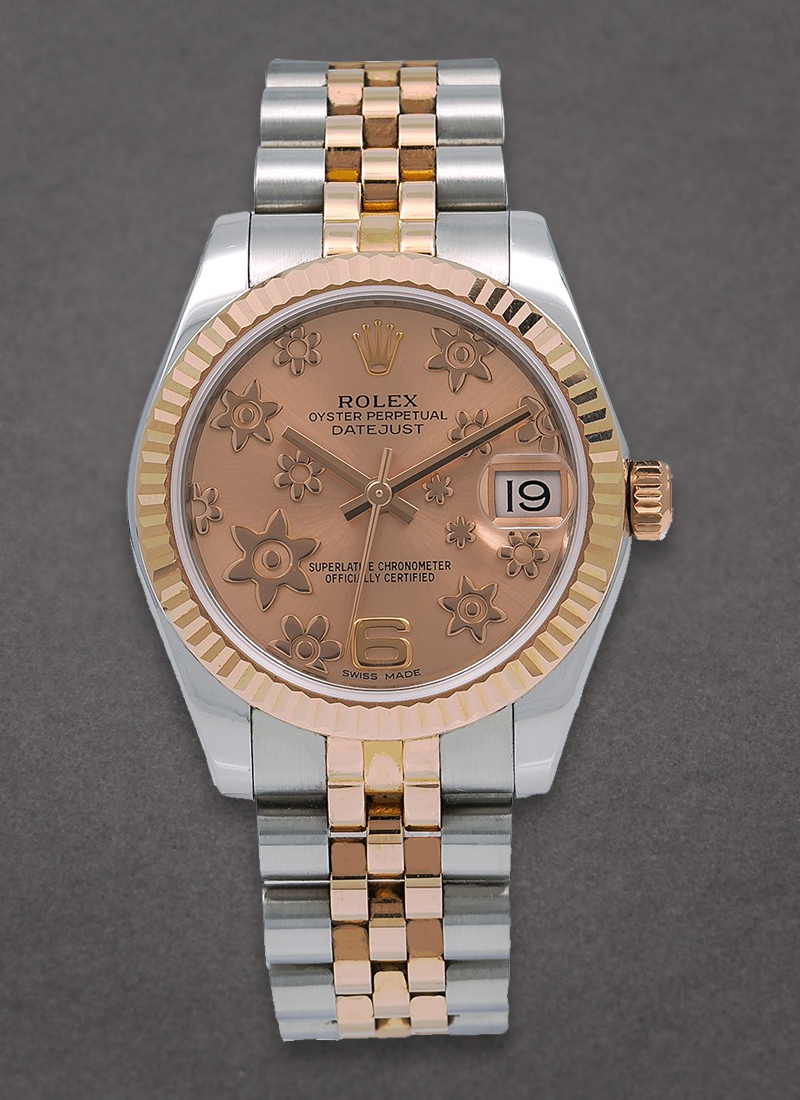 Pre-Owned Rolex Mid Size Datejust 31mm in Steel with Rose Gold Fluted Bezel