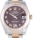 Mid Size Datejust 31mm in Steel with Rose Gold Domed Bezel on Oyster Bracelet with Chocolate Roman Dial - Diamonds on 6