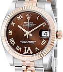 Mid Size Datejust - Steel with Rose Gold Fluted Bezel on Jubilee Bracelet with Chocolate Roman Dial