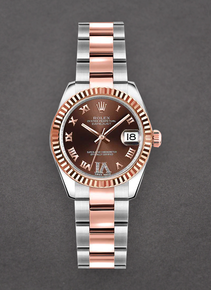 Pre-Owned Rolex DateJust 26mm in Steel with Rose Gold Fluted Bezel