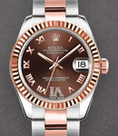 DateJust 26mm in Steel with Rose Gold Fluted Bezel on Oyster Bracelet with Chocolate Diamond Roman VI Dial