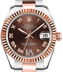 DateJust 26mm in Steel with Rose Gold Fluted Bezel on Oyster Bracelet with Chocolate Diamond Roman VI Dial