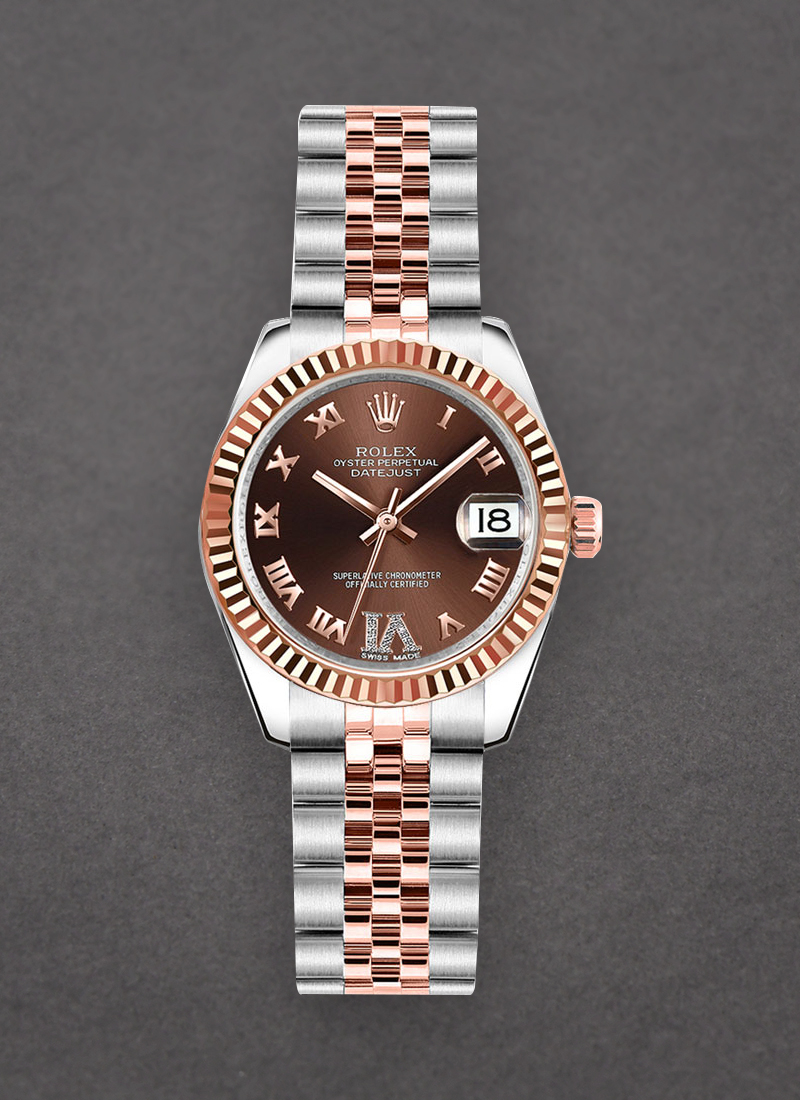 Pre-Owned Rolex DateJust 26mm in Steel with Rose Gold Fluted Bezel