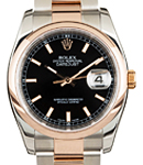 Datejust 36mm in Steel with Rose Gold Smooth Bezel on Oyster Bracelet with Black Stick Dial