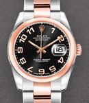 Lady Datejust in Steel with Rose Gold Smooth Bezel on Oyster Bracelet with Black Concentric Arabic Dial