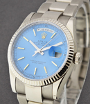 DayDate - President - White Gold - Fluted Bezel Oyster Bracelet  -  Blue Aftermarket Stick Dial