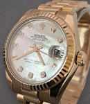 Datejust Mid Size in  Rose Gold with Fluted Bezel on Rose Gold President  Bracelet with MOP Diamond Dial