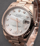 Datejust Mid Size in  Rose Gold with Fluted Bezel on Rose Gold President  Bracelet with MOP Diamond Dial