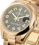 Mid Size President 31mm in Rose Gold with Smooth Bezel on President Bracelet with Black Concentric Arabic Dial