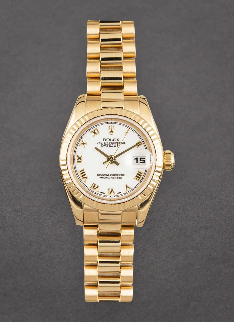 Pre-Owned Rolex President Ladies 26mm in Yellow Gold with Fluted Bezel