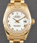 President Ladies 26mm in Yellow Gold with Fluted Bezel on Bracelet with White Roman Dial