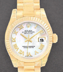 President Ladies in Yellow Gold with Fluted Bezel on Yellow Gold President Bracelet with White Mother of Pearl Roman Dial