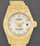 Ladies President with Pyramid Diamond Bezel on President Bracelet with Ivory Roman Dial