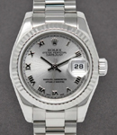 Ladies President in White Gold with Fluted Bezel on White Gold President Bracelet with Silver Roman Dial