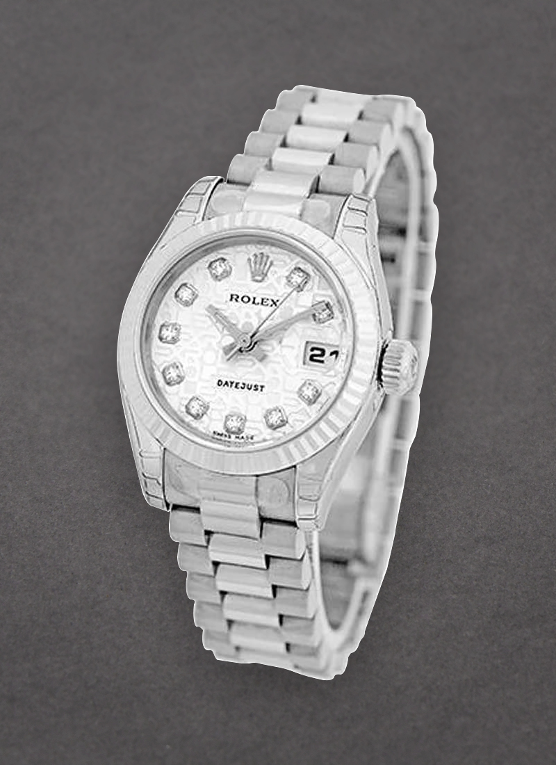 Pre-Owned Rolex Ladies President in White Gold with Fluted Bezel