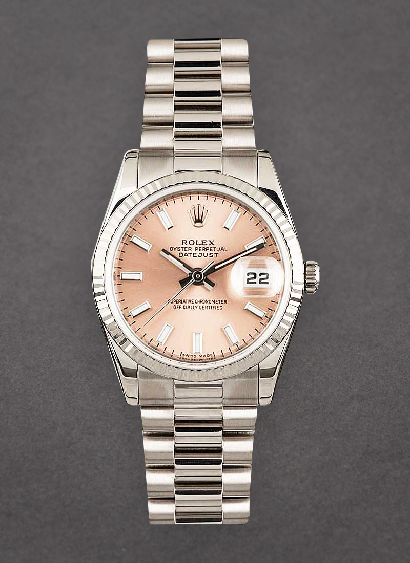 Pre-Owned Rolex Ladies President in White Gold with Fluted Bezel