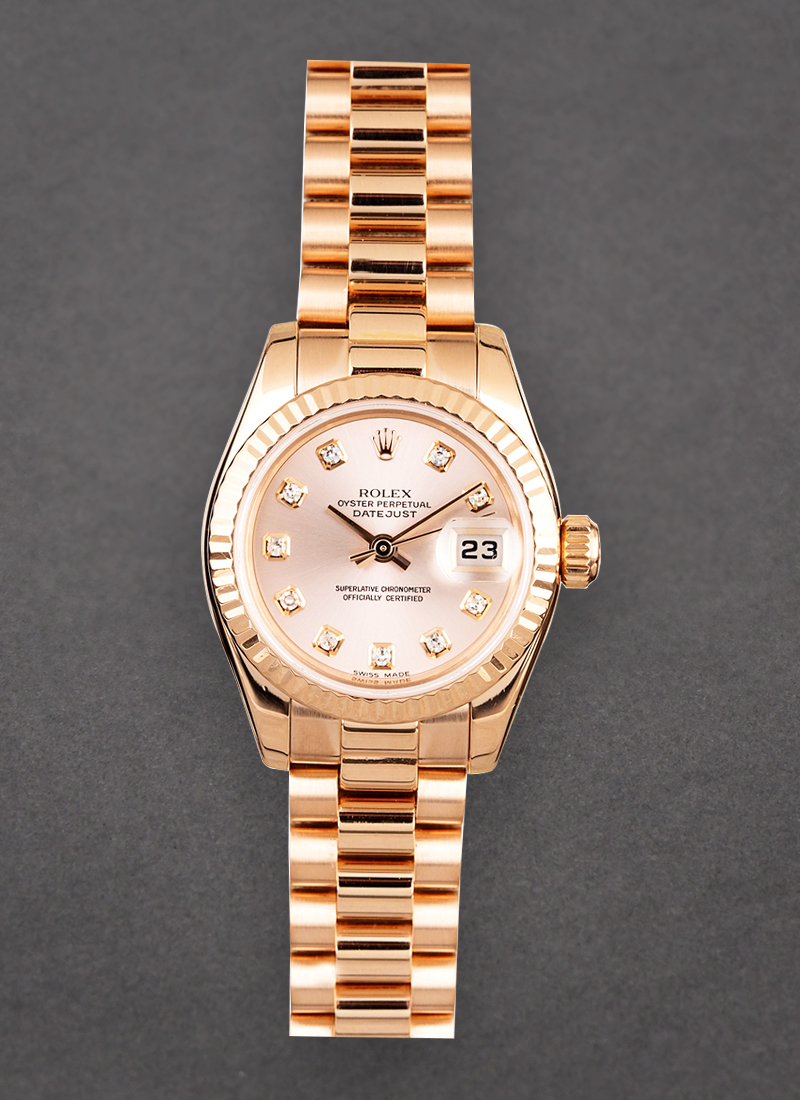 Pre-Owned Rolex Ladies 26mm President in Rose Gold with Fluted Bezel