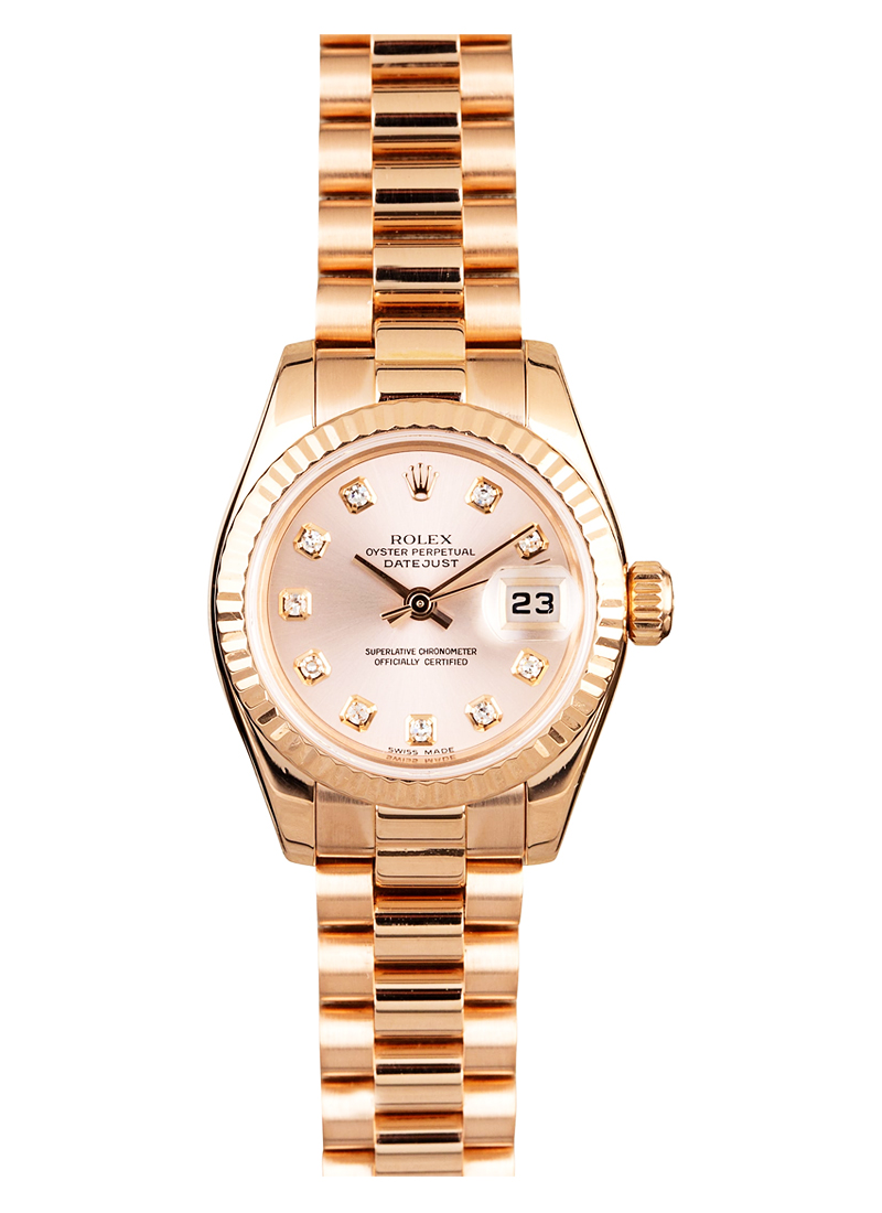 Pre-Owned Rolex Ladies 26mm President in Rose Gold with Fluted Bezel