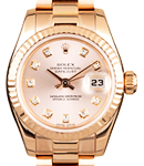 Ladies 26mm President in Rose Gold with Fluted Bezel on Bracelet with Pink Diamond Dial